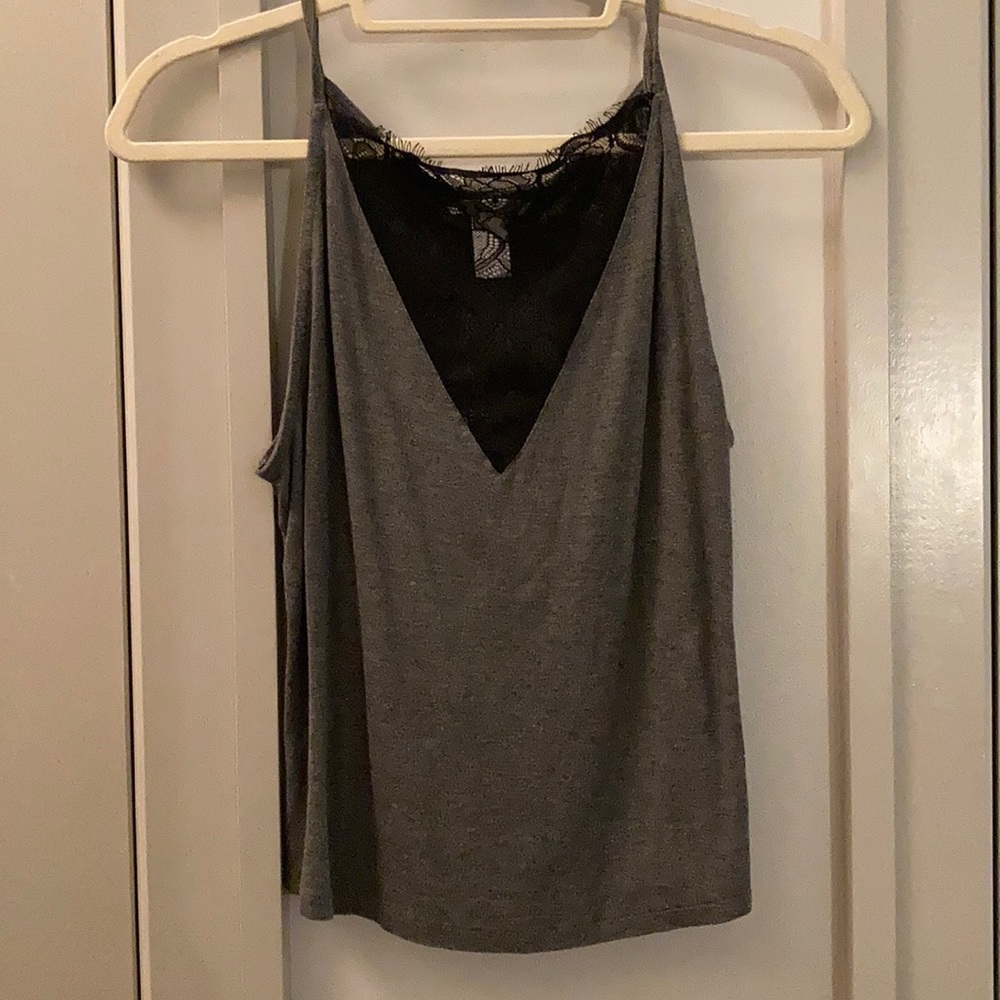 Gray and Black Lace Tank Top